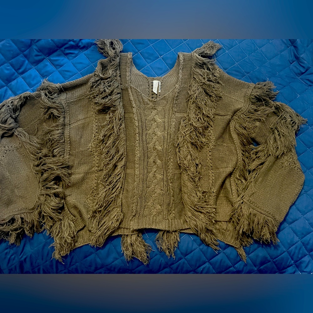 Fringed Olive Green Sweater M/L oversized NWOT